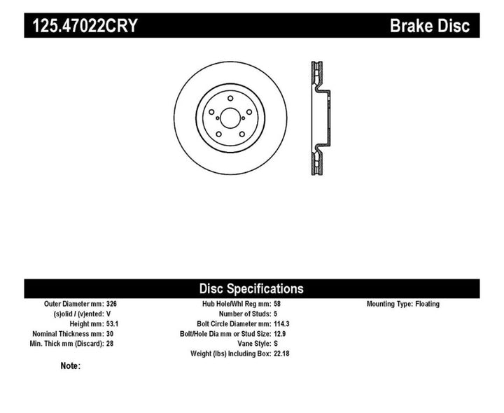 Stoptech 05-07 Subaru Impreza WRX Sti Front High Carbon CRYO-STOP Rotor - Premium Brake Rotors - OE from Stoptech - Just 640.19 SR! Shop now at Motors