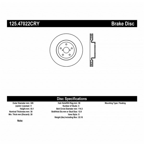 Stoptech 05-07 Subaru Impreza WRX Sti Front High Carbon CRYO-STOP Rotor - Premium Brake Rotors - OE from Stoptech - Just 640.19 SR! Shop now at Motors