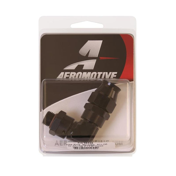 Aeromotive PTFE Hose End - AN-06 to AN-08 Hose - 90 Deg - Black Anodized