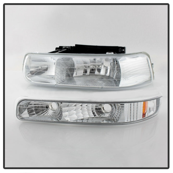 Xtune Chevy TahOE 00-06 Amber Crystal Headlights w/ Bumper Lights Chrome HD-JH-CSIL99-SET-AM-C - Premium Headlights from SPYDER - Just 507.22 SR! Shop now at Motors