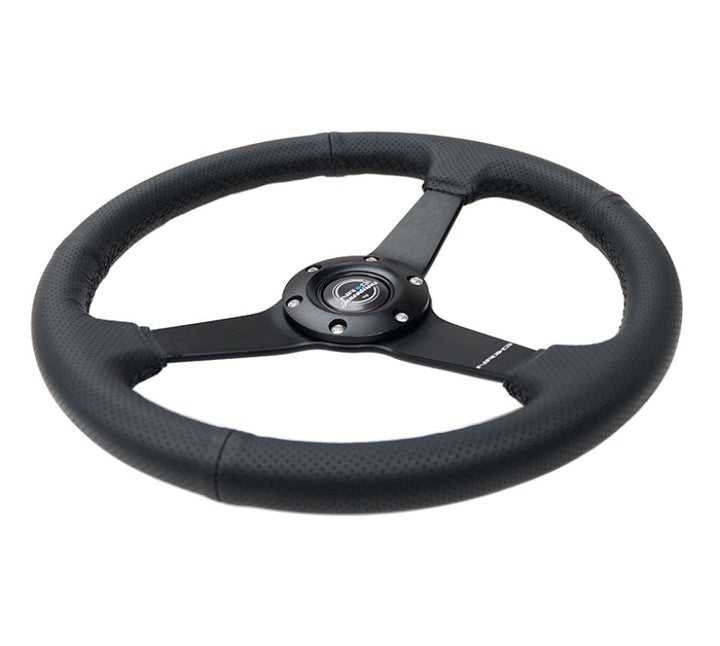 NRG Sport Steering Wheel (350mm / 1.5in Deep) Black Leather Black Stitch w/Matte Black Solid Spokes - Premium Steering Wheels from NRG - Just 676.05 SR! Shop now at Motors