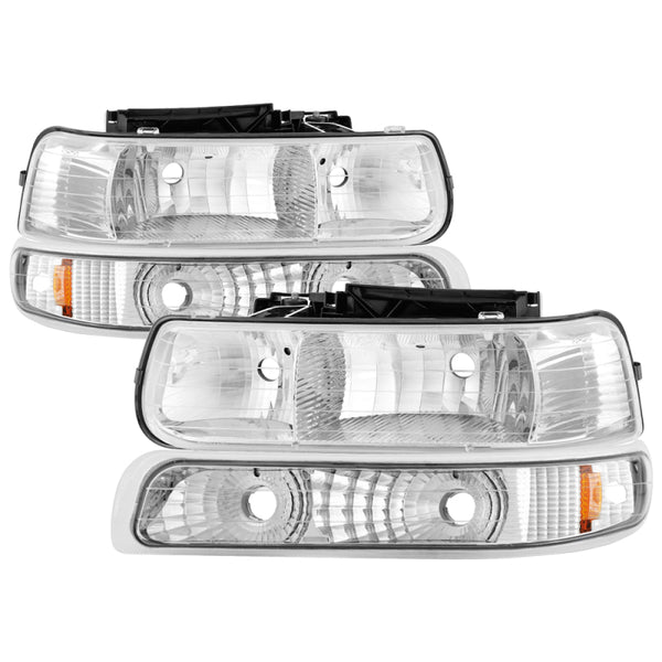 Xtune Chevy TahOE 00-06 Amber Crystal Headlights w/ Bumper Lights Chrome HD-JH-CSIL99-SET-AM-C - Premium Headlights from SPYDER - Just 507.25 SR! Shop now at Motors