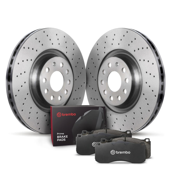 Brembo OE 15-20 Audi A3 Quattro/S3/15-19 Golf R/15-21 GTI/19-21 Jetta Front Disc Brake Kit - Premium Brake Rotors - Drilled from Brembo OE - Just 1543.43 SR! Shop now at Motors