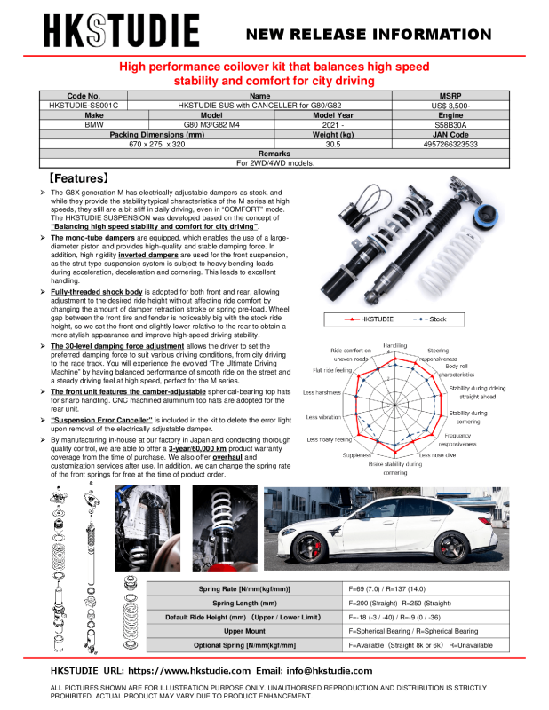 HKS HKSTUDIE SUSPENSION with CANCELLER for G80/G82 - Premium Coilovers from HKS - Just 13145.44 SR! Shop now at Motors