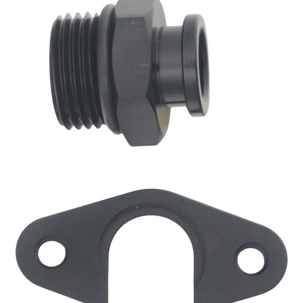 DeatschWerks 8AN ORB to Polaris RZR Turbo OE Regulator Adapter - Anodized Matte Black