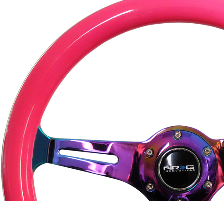 NRG Classic Wood Grain Steering Wheel (350mm) Neon Pink Painted Grip w/Neochrome 3-Spoke Center - Premium Steering Wheels from NRG - Just 638.49 SR! Shop now at Motors