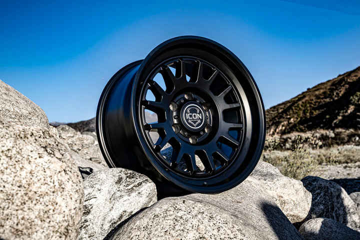 ICON Anza 17x8.5 5x5.5 0mm Offset 4.75in BS 108mm Hub Bore Satin Black Wheel - Premium Wheels - Cast from ICON - Just 896.84 SR! Shop now at Motors