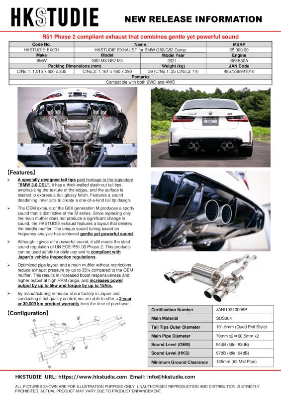 HKSTUDIE EXHAUST for BMW G80/G82 Comp - Premium Uncategorized from HKS - Just 18779.20 SR! Shop now at Motors