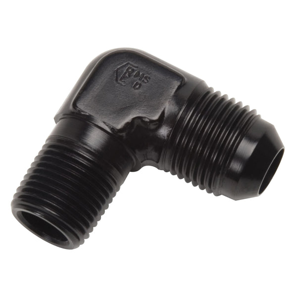 Russell Performance -8 AN to 1/2in NPT 90 Degree Flare to Pipe Adapter (Black)