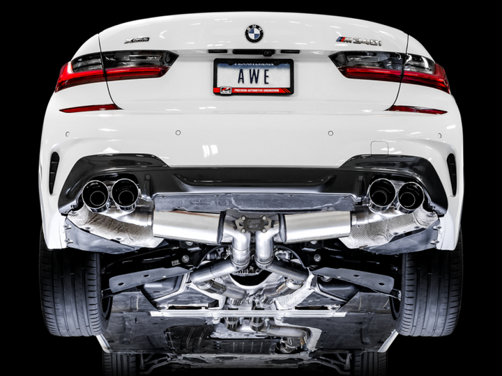 AWE Tuning 2019+ BMW M340i (G20) Resonated Touring Edition Exhaust - Quad Diamond Black Tips - Premium Catback from AWE Tuning - Just 10282.11 SR! Shop now at Motors