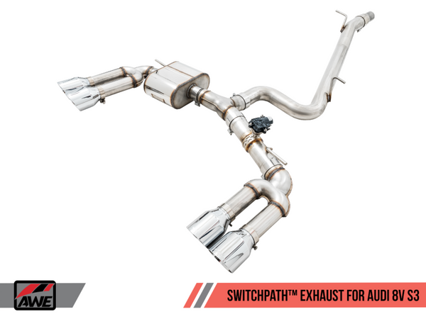 AWE Tuning Audi 8V S3 SwitchPath Exhaust w/Chrome Silver Tips 102mm