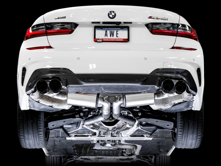 AWE Tuning 2019+ BMW M340i (G20) Resonated Touring Edition Exhaust - Quad Diamond Black Tips - Premium Catback from AWE Tuning - Just 10282.11 SR! Shop now at Motors