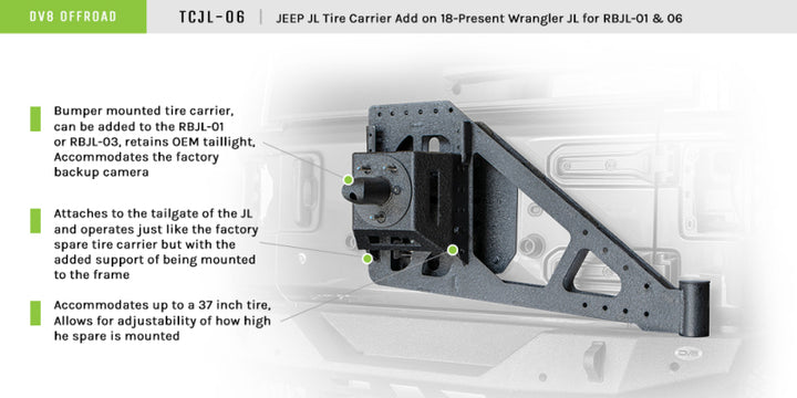 DV8 Offroad 2018+ Jeep Wrangler JL Tire Carrier (For RBJL-01/RBJL-02) - Premium Chase Racks from DV8 Offroad - Just 2435.79 SR! Shop now at Motors