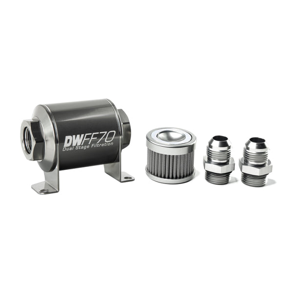 DeatschWerks Stainless Steel 10AN 100 Micron Universal Inline Fuel Filter Housing Kit (70mm)