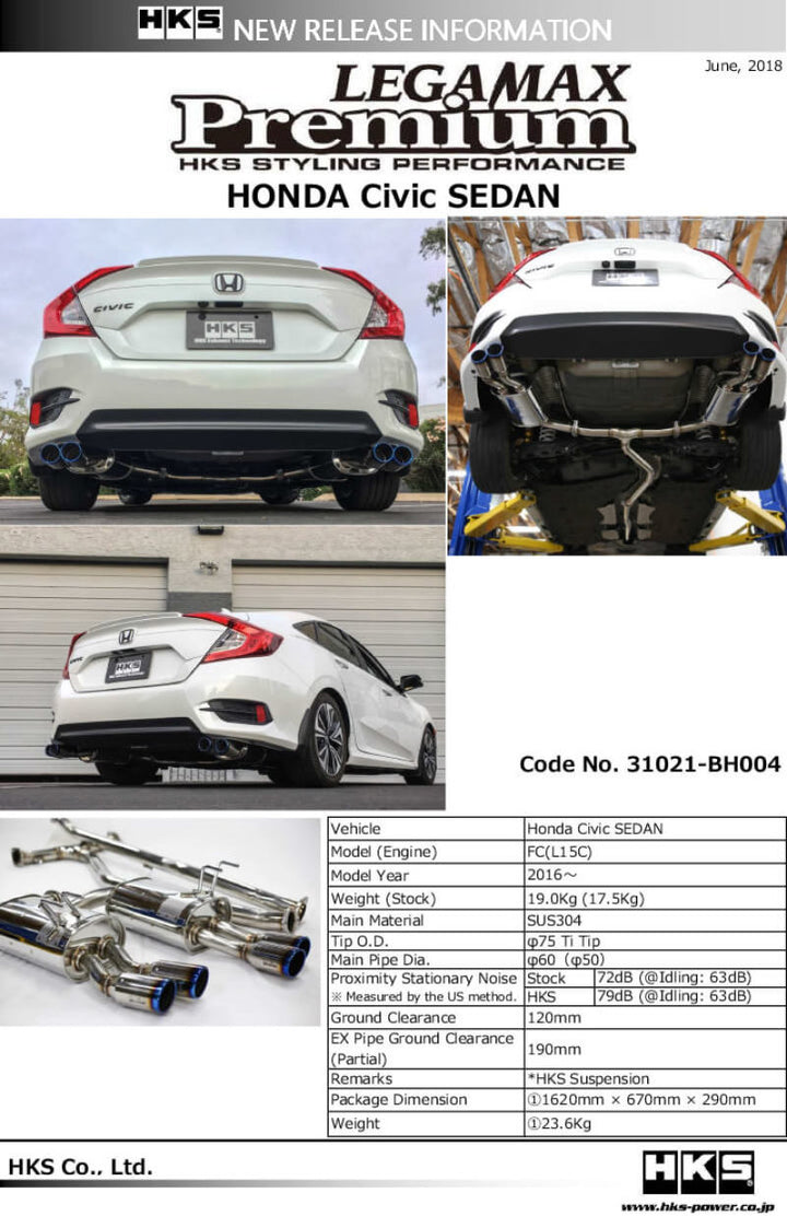 HKS LEGAMAX Premium HONDA CIVIC SEDAN FC - Premium Catback from HKS - Just 4788.70 SR! Shop now at Motors