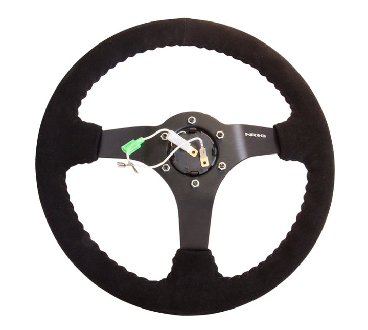 NRG Reinforced Steering Wheel (350mm / 3in. Deep) Blk Suede w/Blk BBall Stitch (Odi Bakchis Edition) - Premium Steering Wheels from NRG - Just 676.05 SR! Shop now at Motors