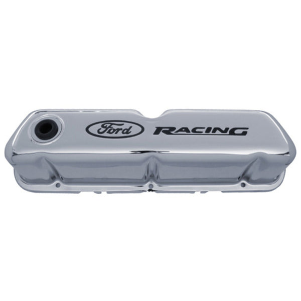 Ford Racing Logo Stamped Steel Valve Covers - Chrome