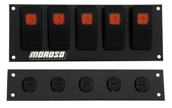 Moroso Rocker Switch Panel - Flat Surface Mount - LED - 2.488in x 6.695in - Five On/Off Switches