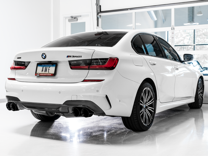 AWE Tuning 2019+ BMW M340i (G20) Resonated Touring Edition Exhaust - Quad Diamond Black Tips - Premium Catback from AWE Tuning - Just 10282.11 SR! Shop now at Motors