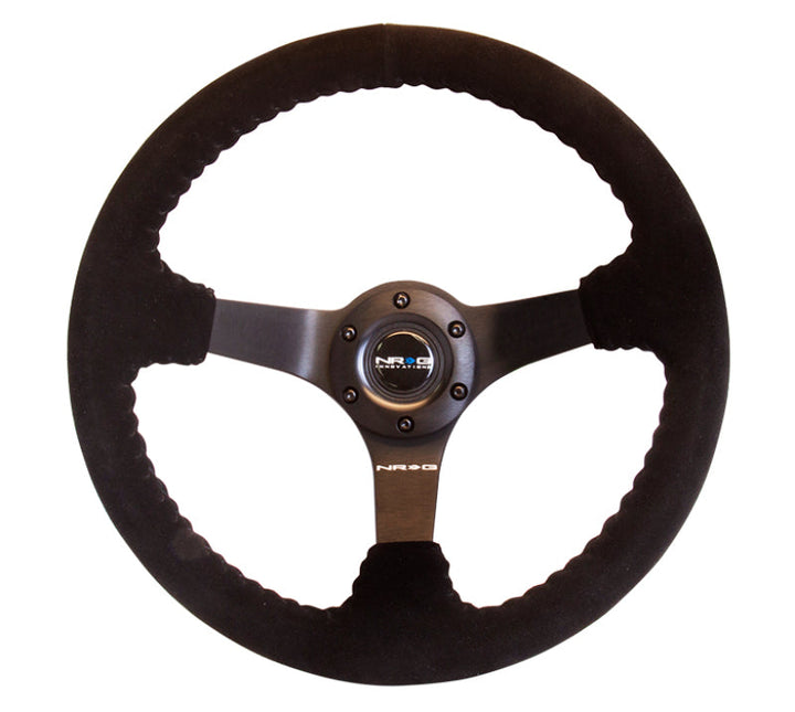 NRG Reinforced Steering Wheel (350mm / 3in. Deep) Blk Suede w/Blk BBall Stitch (Odi Bakchis Edition) - Premium Steering Wheels from NRG - Just 676.05 SR! Shop now at Motors