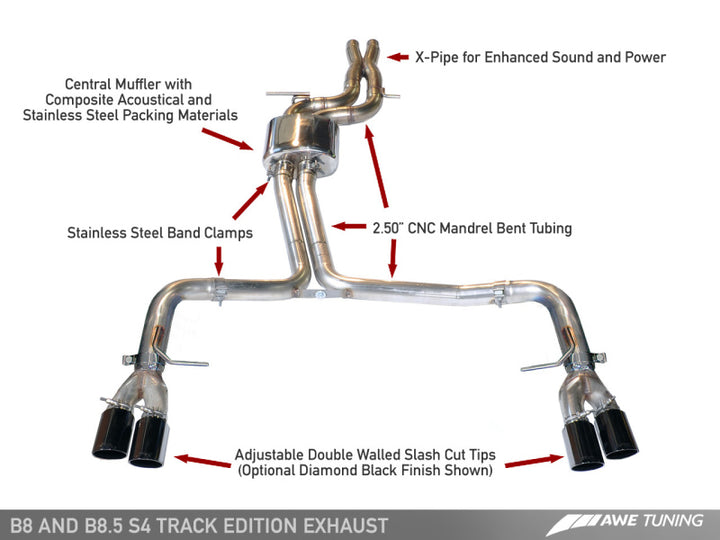 AWE Tuning Audi B8 / B8.5 S4 3.0T Track Edition Exhaust - Diamond Black Tips (90mm) - Premium Catback from AWE Tuning - Just 4671.23 SR! Shop now at Motors