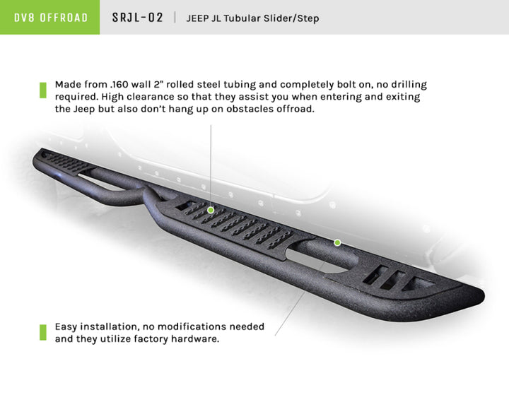 DV8 Offroad 2018+ Wrangler Jeep JL Tubular Rock Slider Step - Premium Side Steps from DV8 Offroad - Just 2353.54 SR! Shop now at Motors