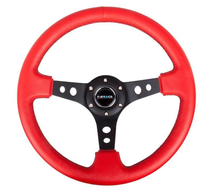 NRG Reinforced Steering Wheel (350mm / 3in. Deep) Red Leather/Blk Stitch w/Blk Circle Cutout Spokes - Premium Steering Wheels from NRG - Just 503.28 SR! Shop now at Motors