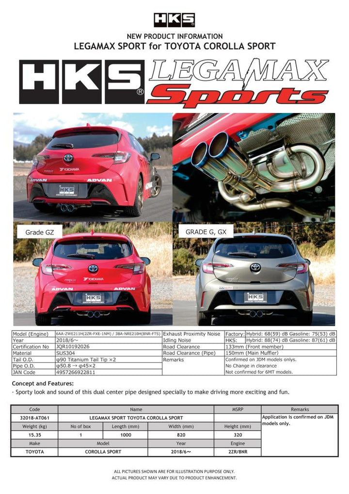 HKS LEGAMAX Sports 2018 Toyota Corolla Sport 2ZR/8NR - Premium Catback from HKS - Just 3129.08 SR! Shop now at Motors