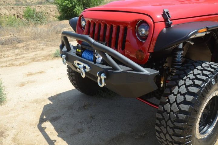 DV8 Offroad 07-18 Jeep Wrangler JK/JL FS-14 Mid Length Steel Front Bumper w/ Fog Lights & LED Lights - Premium Bumpers - Steel from DV8 Offroad - Just 2728.97 SR! Shop now at Motors