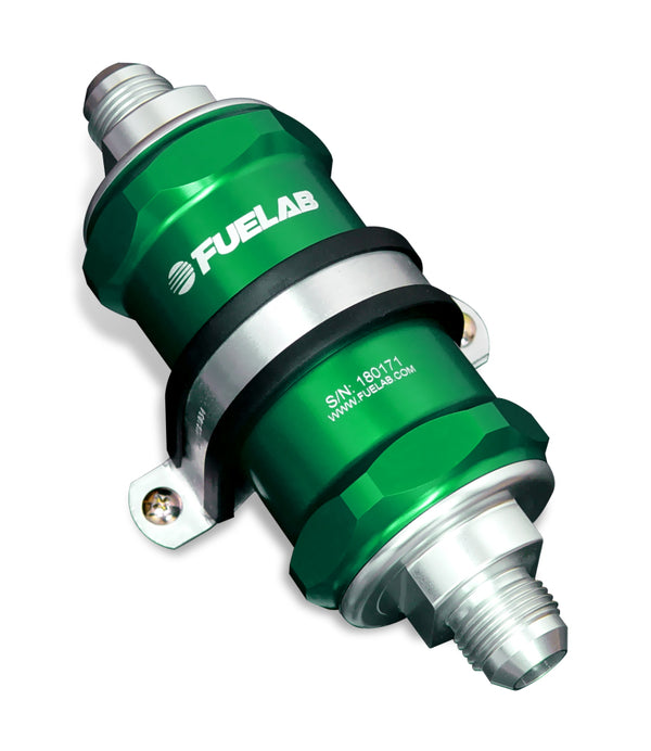 Fuelab 818 In-Line Fuel Filter Standard -8AN In/Out 10 Micron Fabric - Green