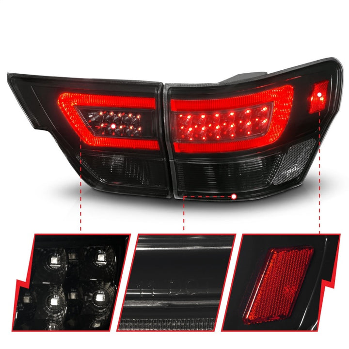 ANZO 11-13 Jeep Grand Cherokee LED Taillights w/ Lightbar Black Housing/Smoke Lens 4pcs - Premium Tail Lights from ANZO - Just 2533.69 SR! Shop now at Motors