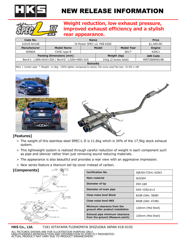 HKS Hi-Power Muffler SPEC-L2 FK8 K20C - Premium Catback from HKS - Just 5012.37 SR! Shop now at Motors