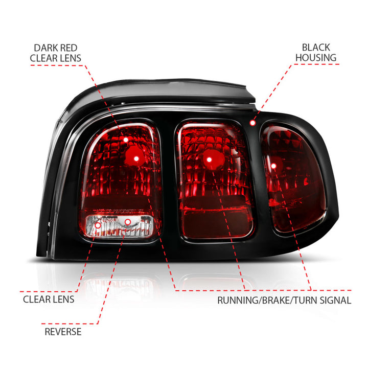 ANZO 1994-1998 Ford Mustang Taillight Dark Red Lens (OE Style) - Premium Tail Lights from ANZO - Just 797.41 SR! Shop now at Motors
