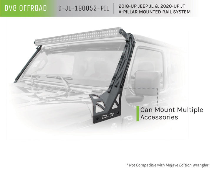 DV8 Offroad 2018+ JL/Gladiator Picatinny Rail A-Pillar Pod LED Light Mount - Premium Light Mounts from DV8 Offroad - Just 1197.77 SR! Shop now at Motors