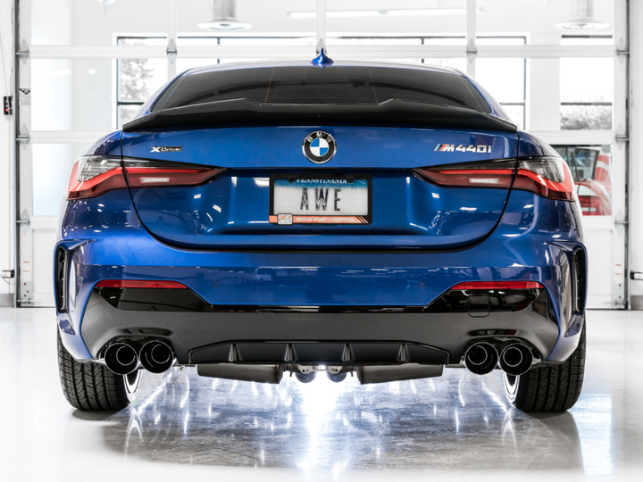 AWE Tuning 2019+ BMW M340i (G20) Resonated Touring Edition Exhaust - Quad Diamond Black Tips - Premium Catback from AWE Tuning - Just 10282.11 SR! Shop now at Motors