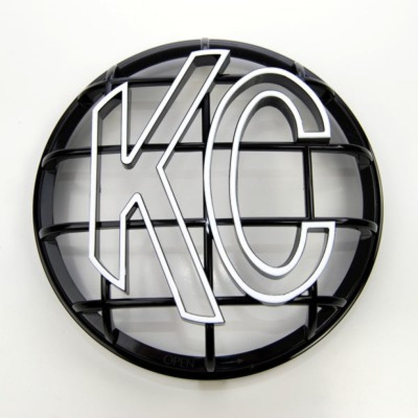 KC HiLiTES 6in. Round ABS Stone Guard for Apollo Lights (Single) - Black w/White KC Logo