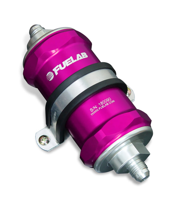 Fuelab 848 In-Line Fuel Filter Standard -6AN In/Out 10 Micron Fabric w/Check Valve - Purple