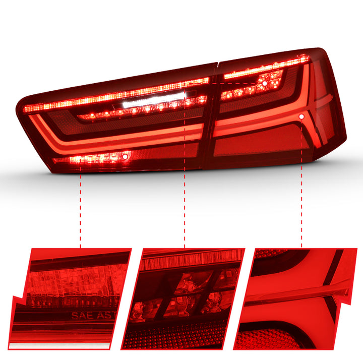 ANZO 2012-2018 Audi A6 LED Taillight Black Housing Red/Clear Lens 4 pcs (Sequential Signal) - Premium Tail Lights from ANZO - Just 3327.69 SR! Shop now at Motors