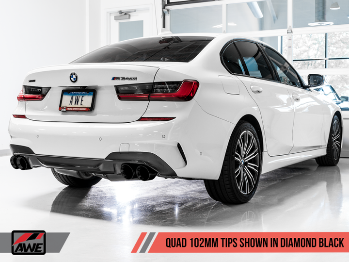 AWE Tuning 2019+ BMW M340i (G20) Resonated Touring Edition Exhaust - Quad Diamond Black Tips - Premium Catback from AWE Tuning - Just 10282.11 SR! Shop now at Motors