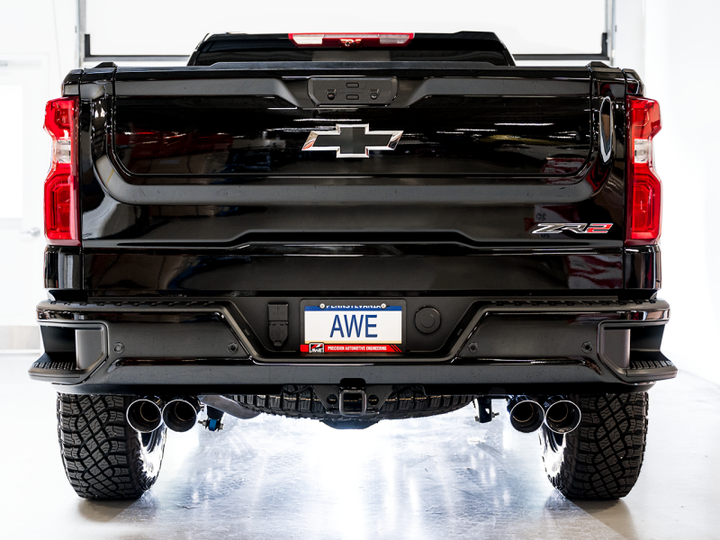 AWE Tuning 22-23 GMC Sierra 1500 AT4X 6.2L 0FG Catback Split Dual (Flat Bumper) - Chrome Silver Tips - Premium Catback from AWE Tuning - Just 8582.24 SR! Shop now at Motors