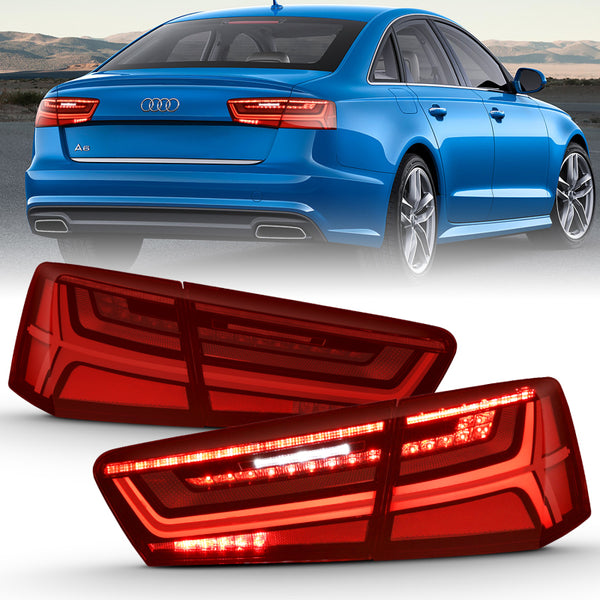 ANZO 2012-2018 Audi A6 LED Taillight Black Housing Red/Clear Lens 4 pcs (Sequential Signal) - Premium Tail Lights from ANZO - Just 3327.69 SR! Shop now at Motors