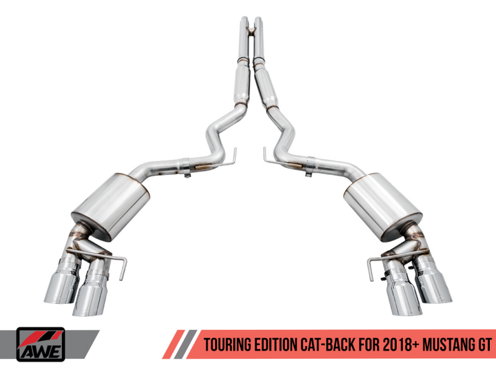AWE Tuning 2018+ Ford Mustang GT (S550) Cat-back Exhaust - Touring Edition (Quad Chrome Silver Tips) - Premium Catback from AWE Tuning - Just 6932.76 SR! Shop now at Motors