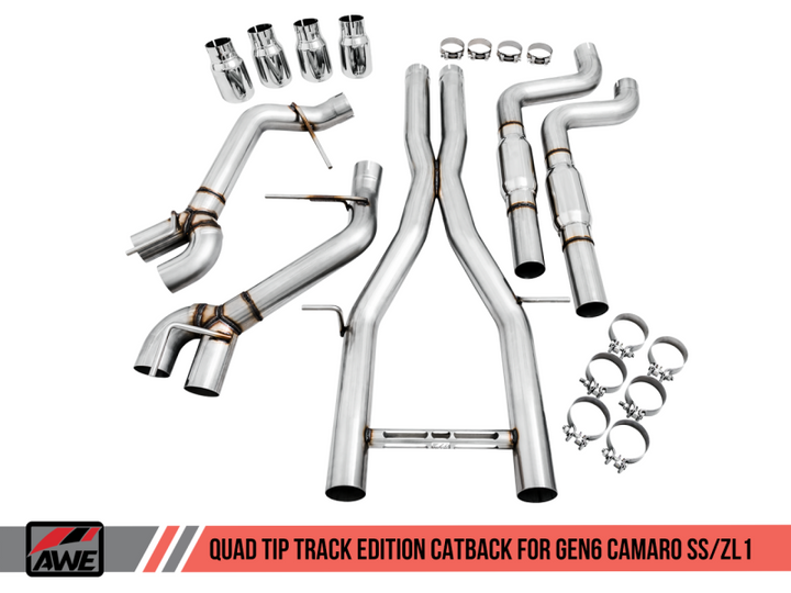 AWE Tuning 16-19 Chevy Camaro SS Non-Res Cat-Back Exhaust - Track Edition (Quad Chrome Silver Tips) - Premium Catback from AWE Tuning - Just 5584.94 SR! Shop now at Motors